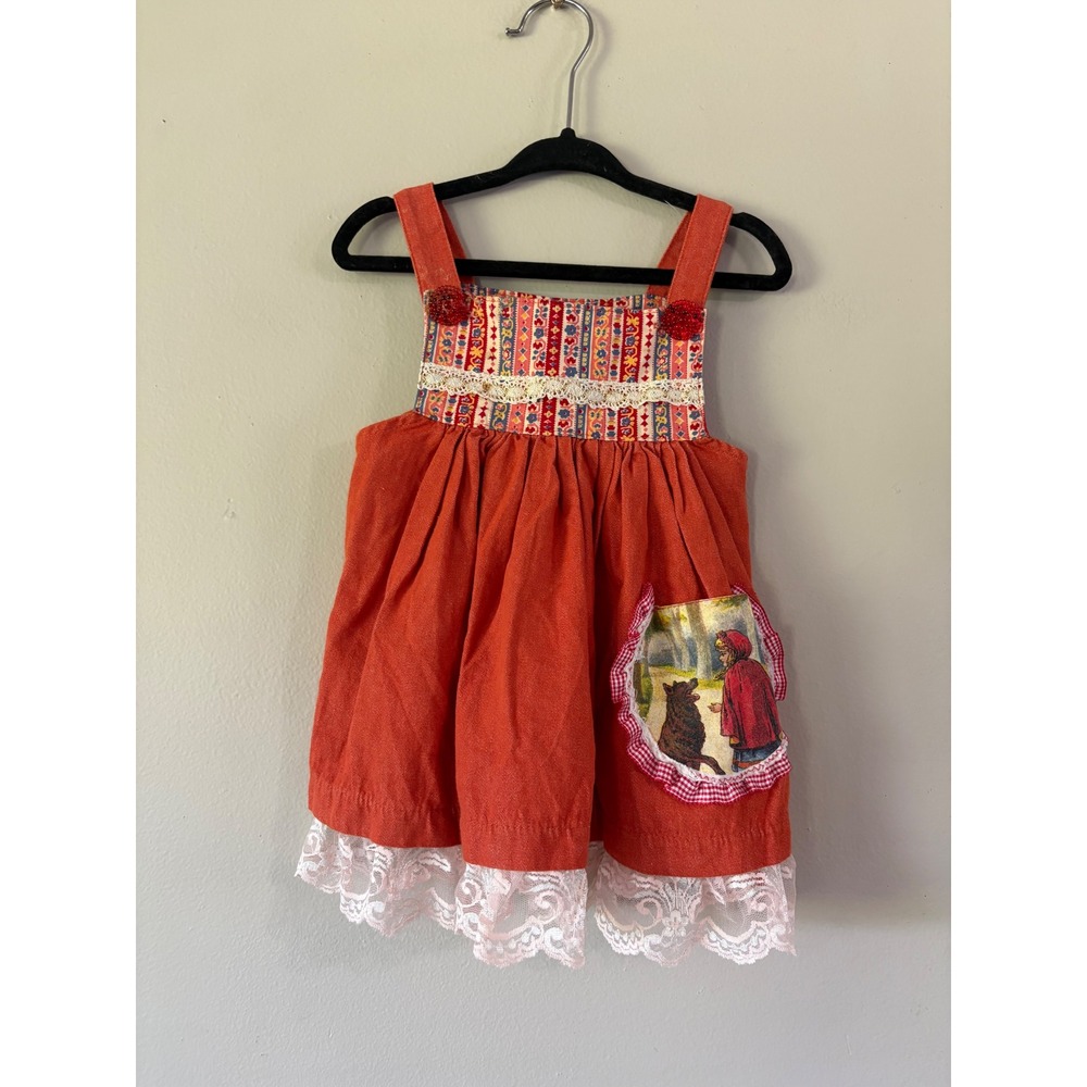 Misha Lulu Little Red Riding Hood Orange Cotton‎ Pinafore Dress Girls 18/24M
